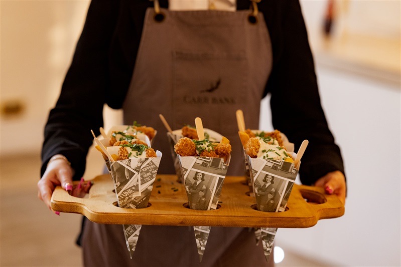 Fish and chip cone canapés at Carr Bank Wedding Venue Mansfield Nottinghamshire 