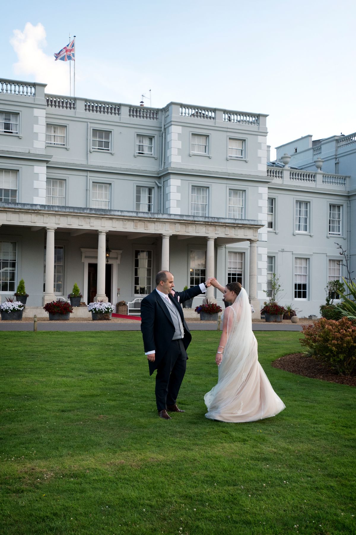 Bride and Groom Portraits on the Front Lawn