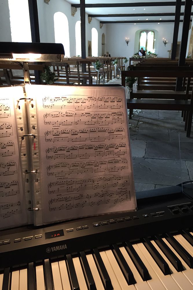 Digital piano set up prior to the start of the ceremony in the Castle House.