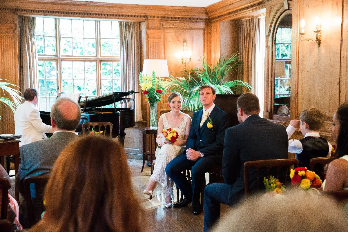 Gretchen and John moments before their exit from the ceremony room.