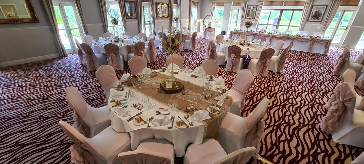 Blush Pink waterfall ruffles & Ivory Candelabra centrepieces 