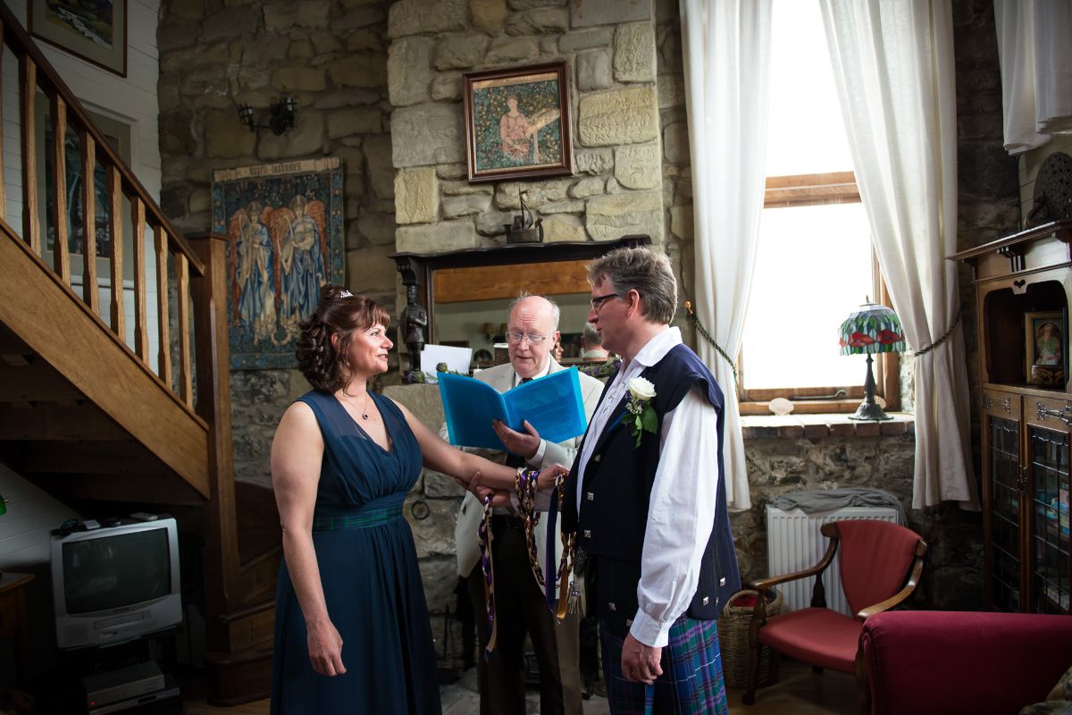 The interior of the tiny Stein Boat House during the wedding ceremony.