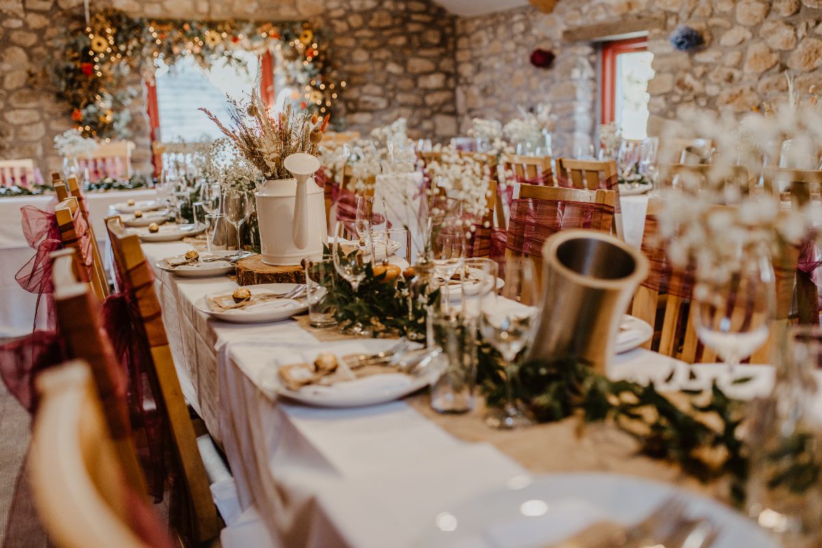 A stunning wedding breakfast set up provided by Emily Rose Event Hire