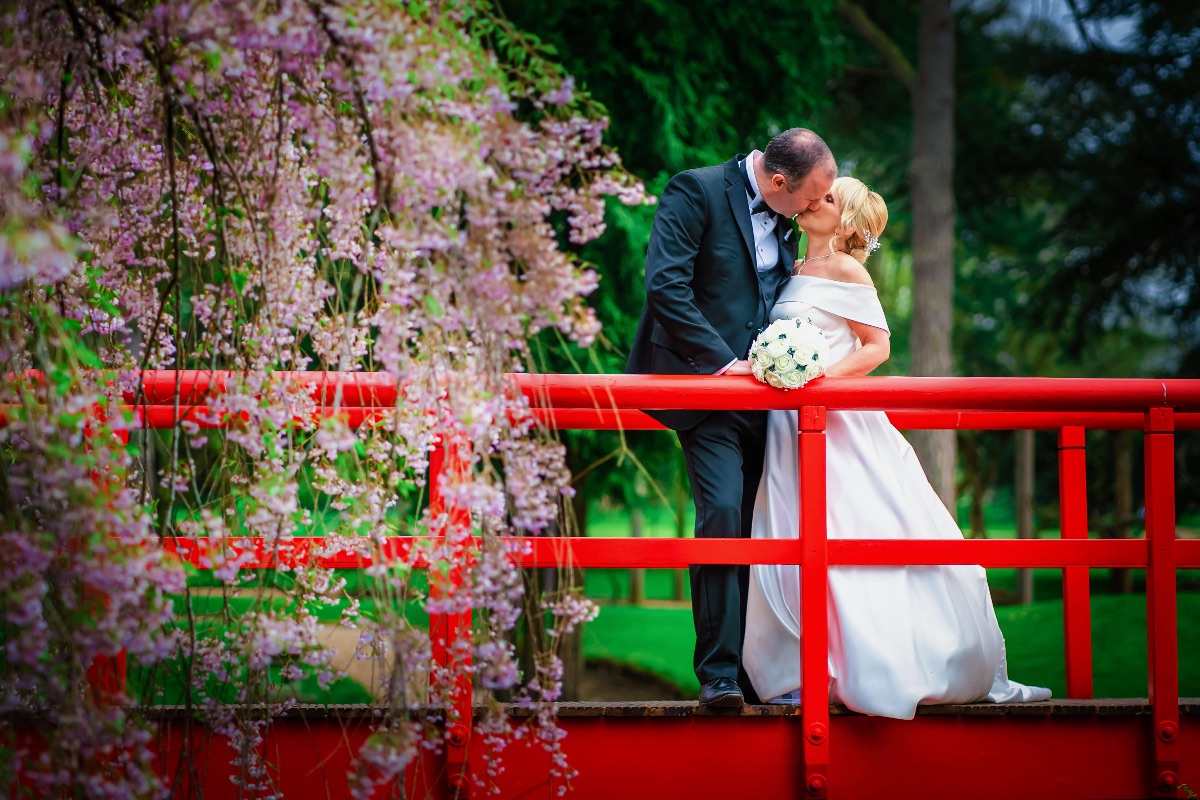 The Japanese gardens at Fanhams Hall are absolutely stunning and make the most perfect wedding photo