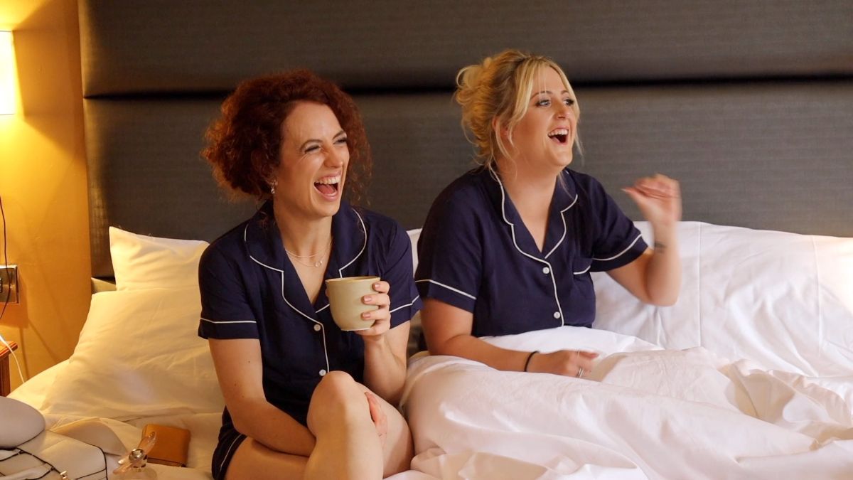 Bridesmaids share a joke