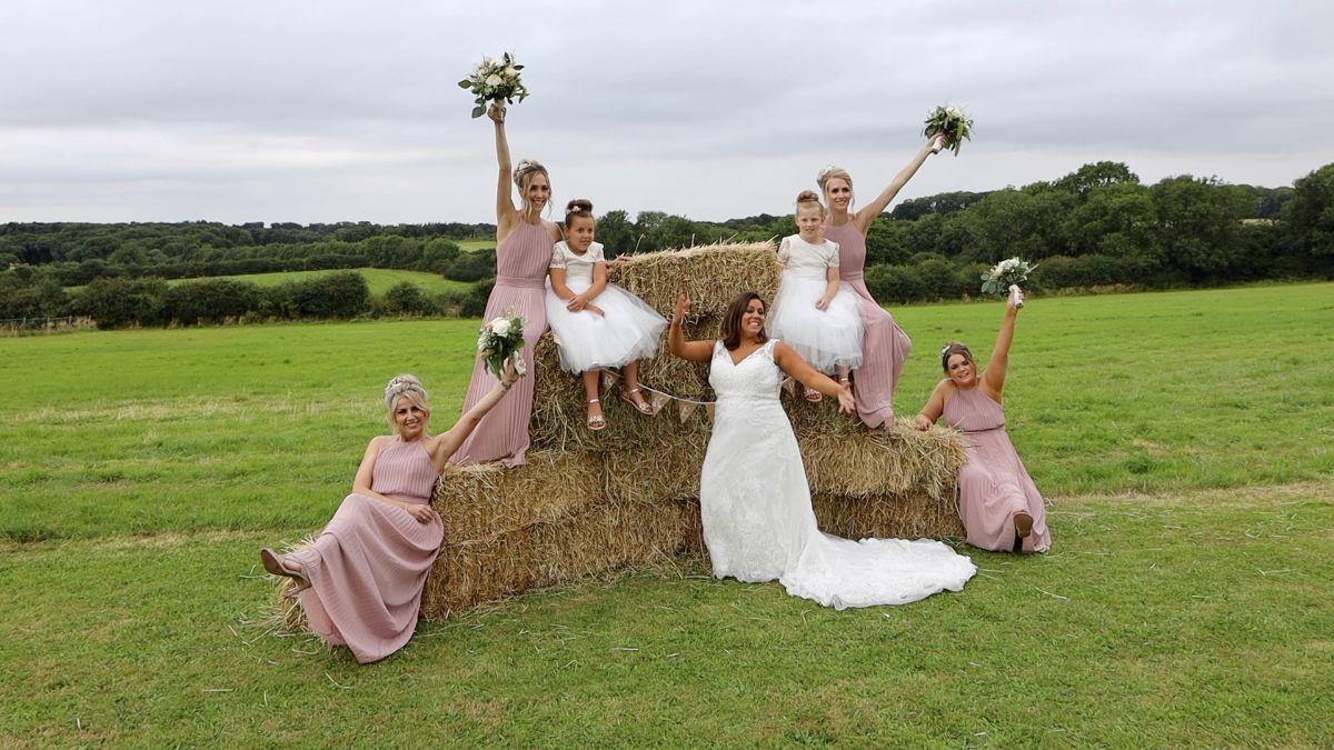 The bridal party prepare to party