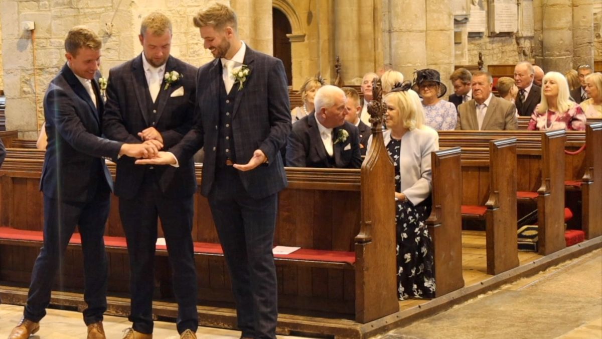 Lloyd waits nervously at the altar for his bride