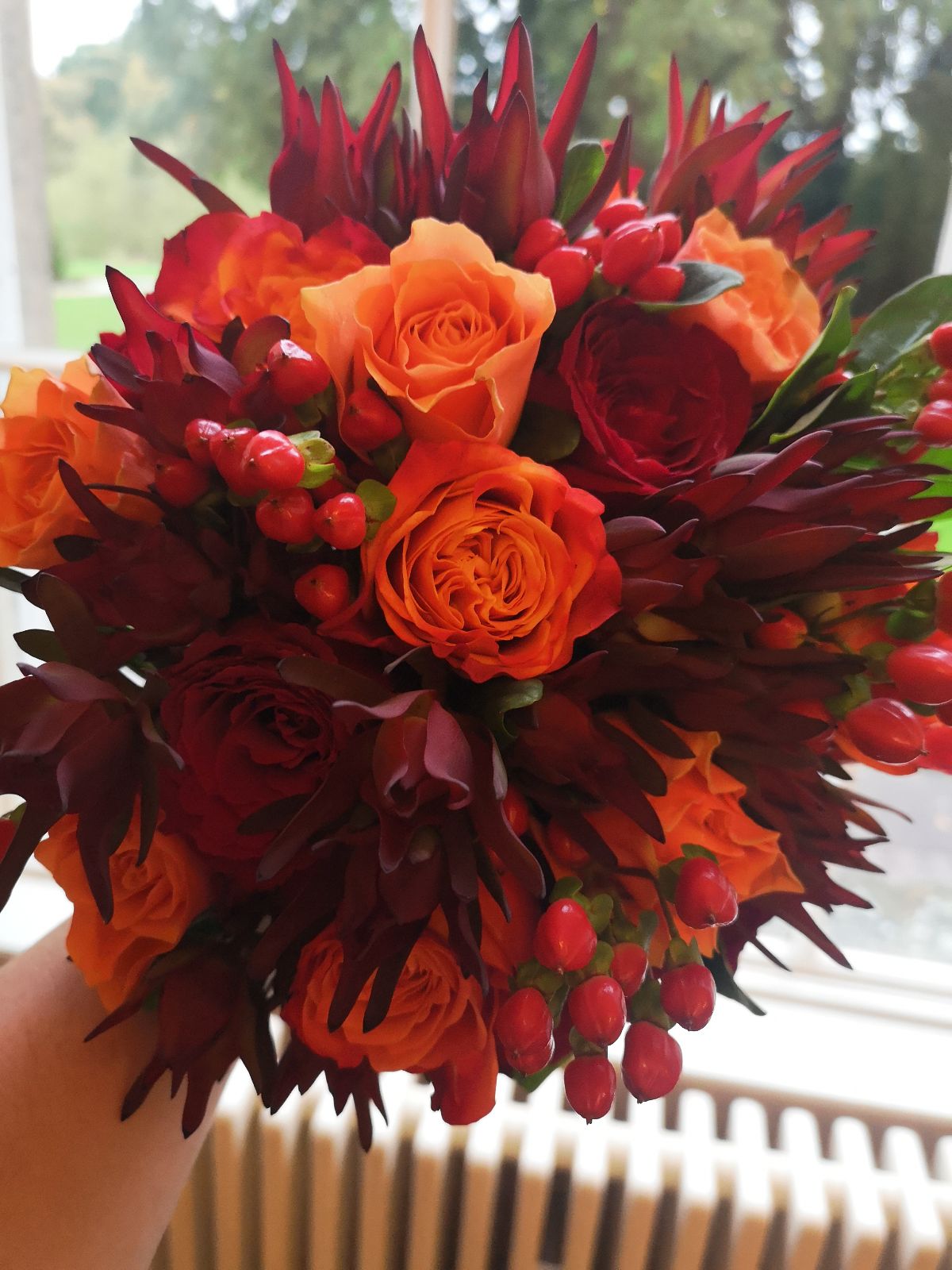 Red and Orange Roses - Bridal Bouquet