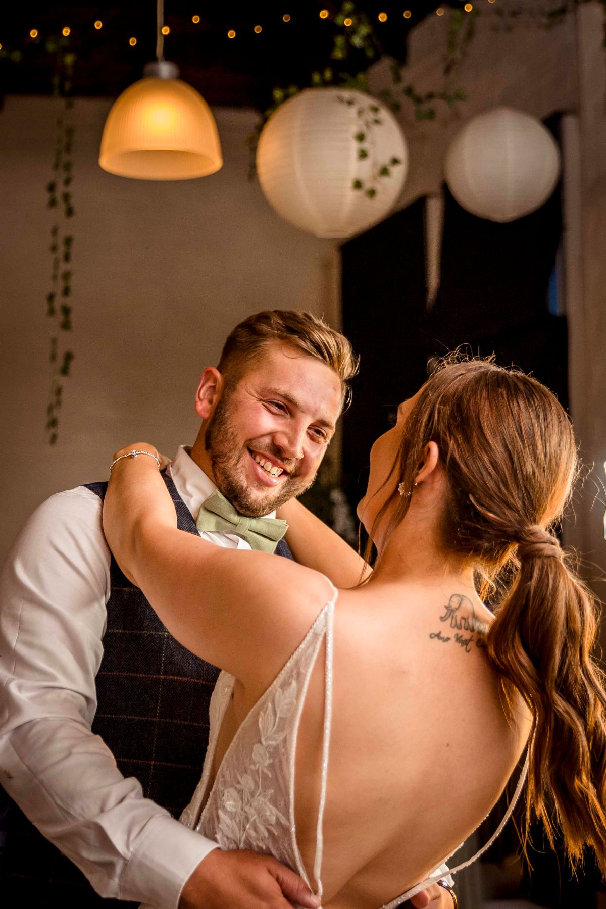 Bride & Groom sharing their first dance at The Factory Hinckley