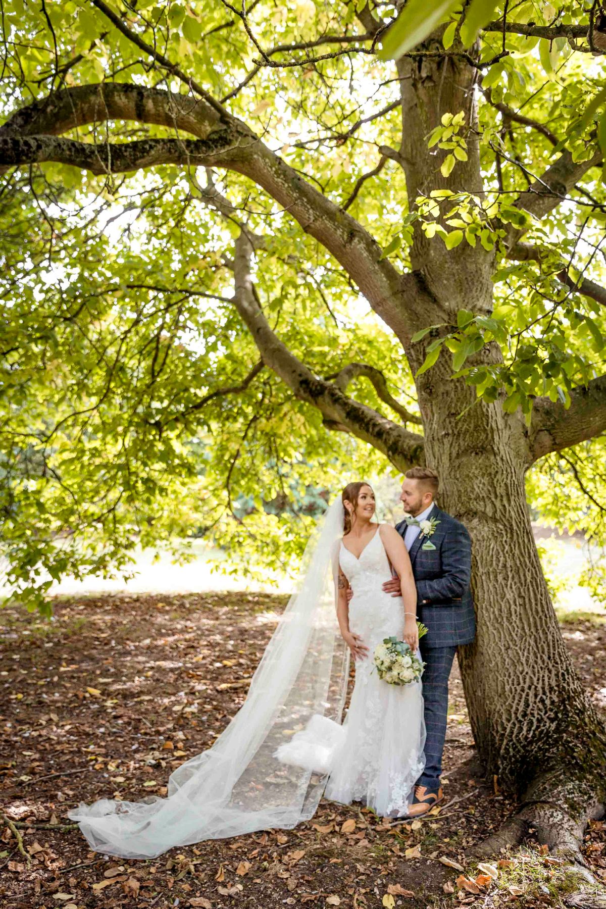 Wedding portrait under a beautiful tree at Glenfield Registry Office Leicester