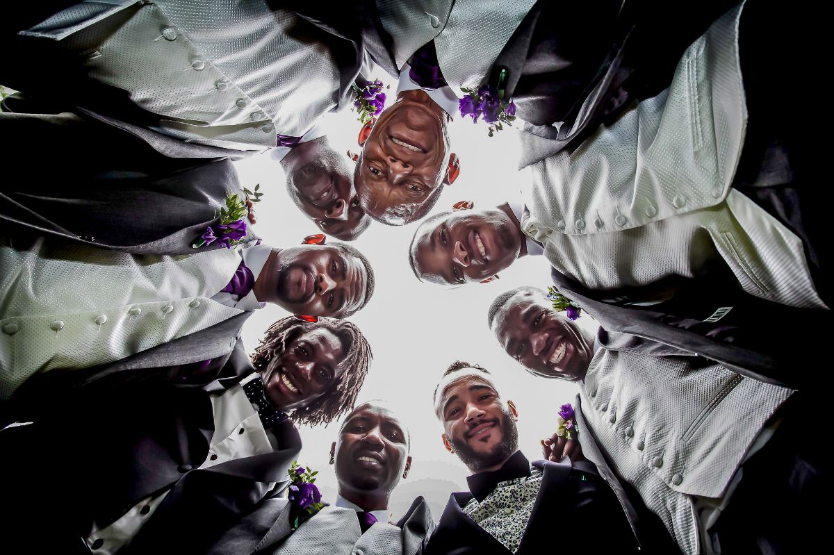 A creative portrait of all the Grooms-men. 