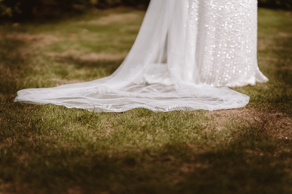 Brides dress on the grass