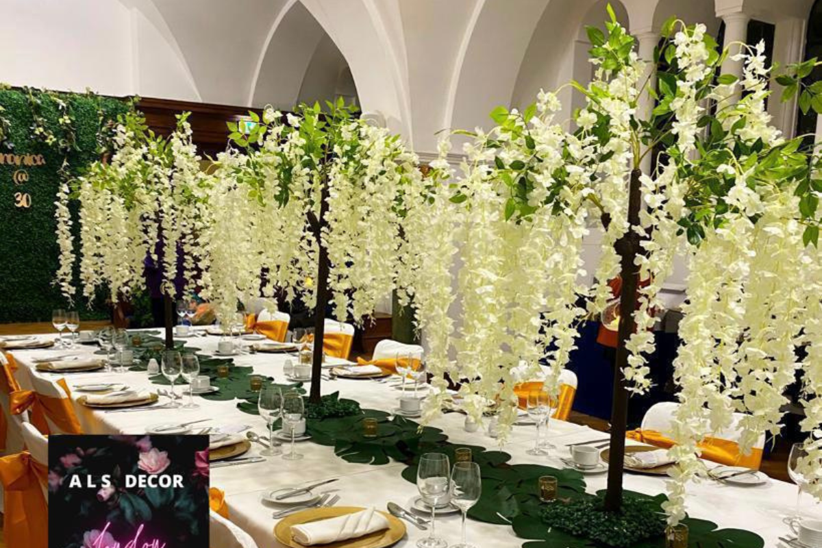 White artificial Wisteria Centerpieces