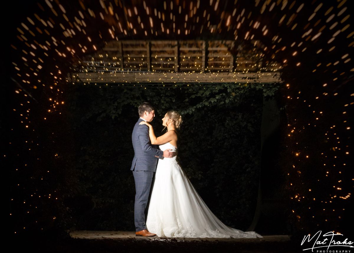 Outside of Van Dyk Hotel under their twinkly archway