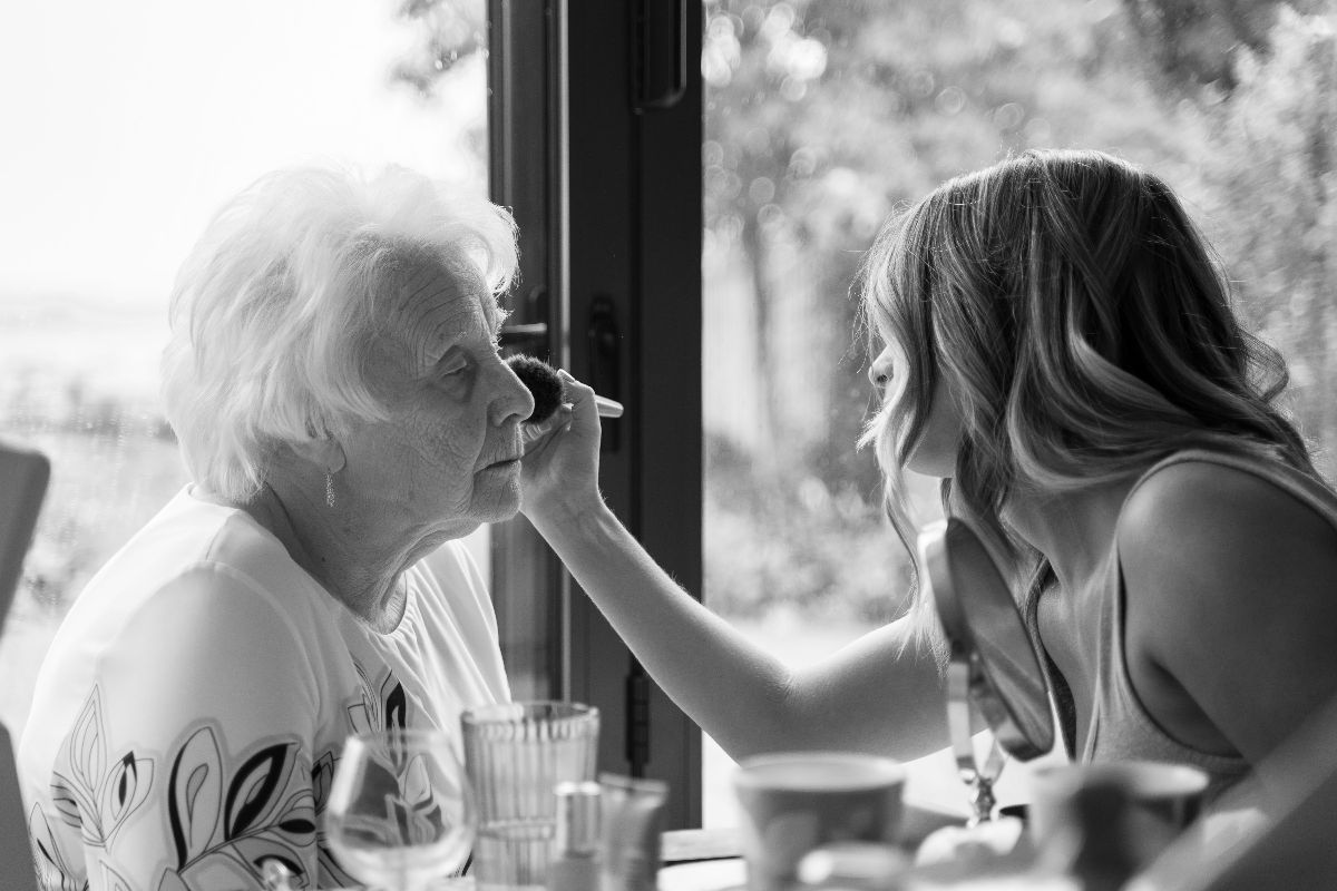 Mother-of-the-bride having make-up done my grand-daughter