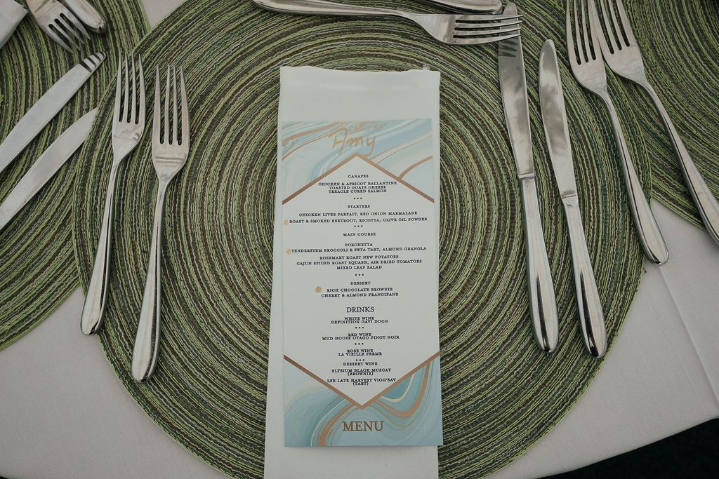 Beautiful green and gold menus