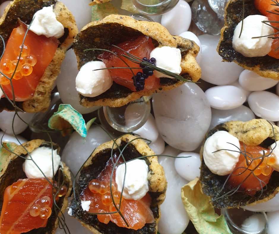 Treacle cured salmon canape