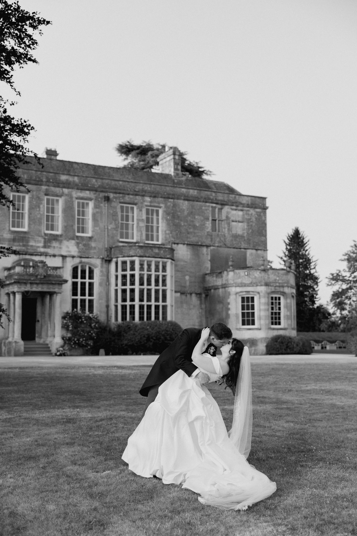 Elizabeth and Andrew on the evening of their wedding at Elmore Court, photographed by Hannah Warmisham